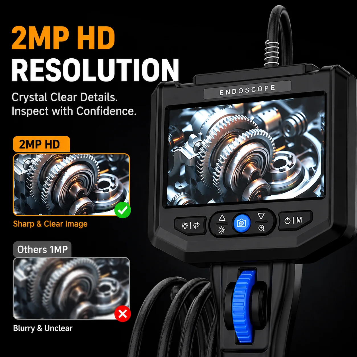 5 Inch Industrial Endoscope Camera 6.0mm 180° Articulating Borescope HD Inspection Camera with Screen Auto Shutdown