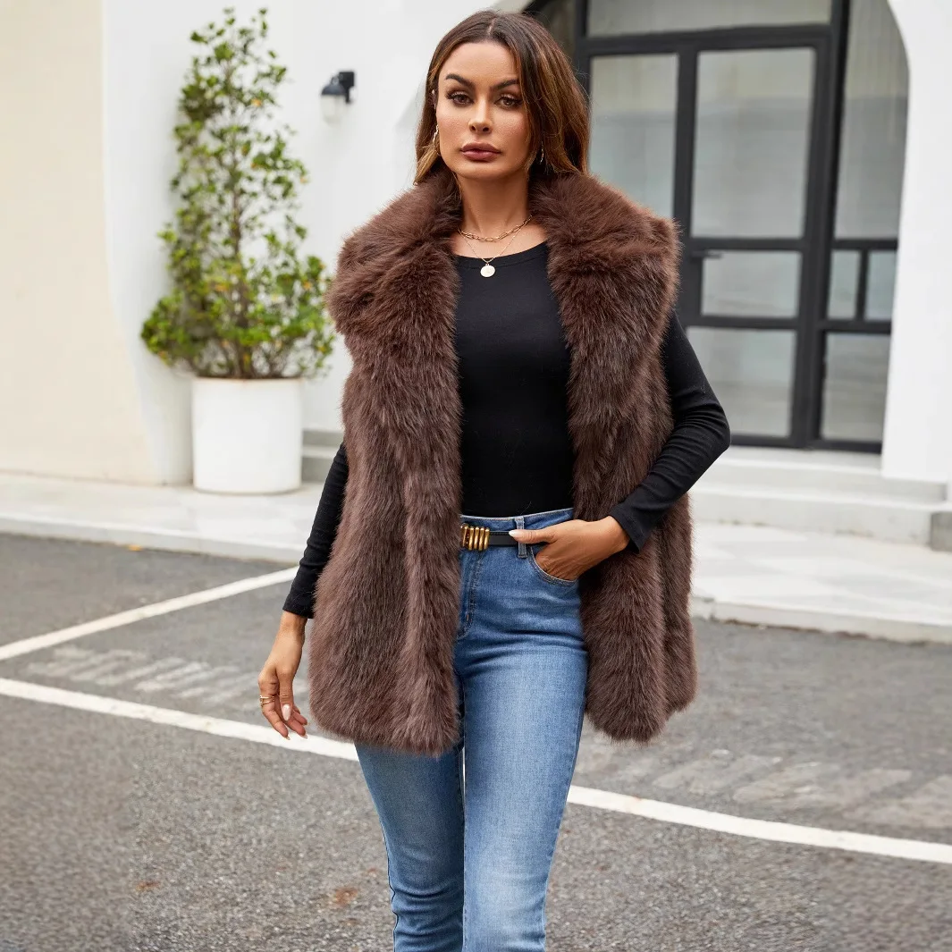 2026 New Faux Fur Stand Collar Sleeveless Warm Vest Women Fox Fur Waistcoat Casual Versatile Coat
