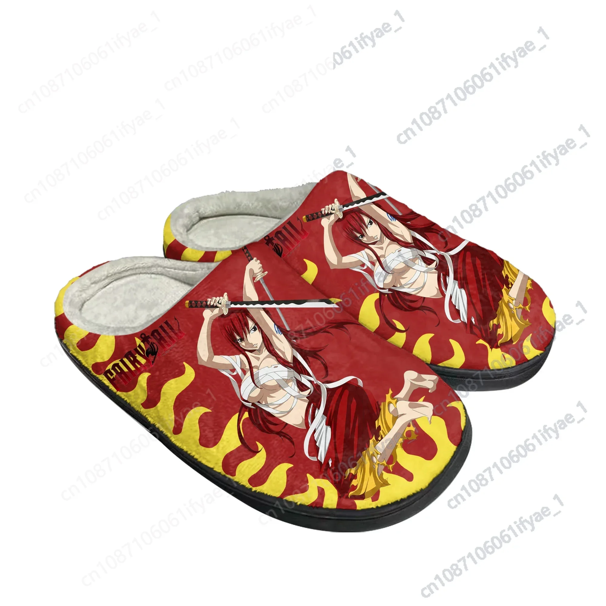 Zapatillas de algodón personalizadas de Fairy Tail Erza Scarlet para hombres y mujeres, sandalias de felpa informales, zapatos térmicos para mantener el calor, caliente, Anime