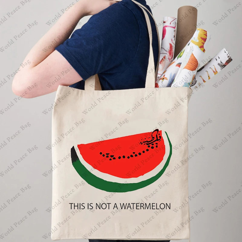 1 pc This Is Not A Watermelon pattern Tote Bag  Canvas Shoulder Bag For Travel Daily Commute Women's Reusable Shopping Bag Best