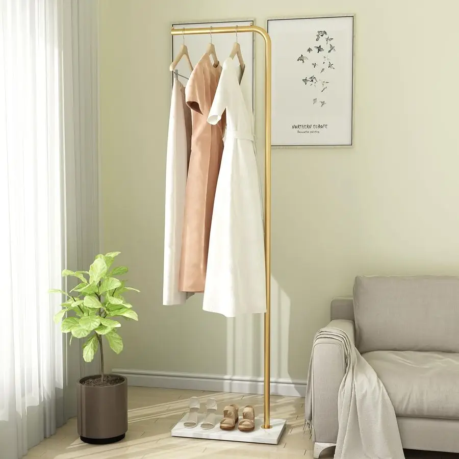 

Gold Coat Racks, Metal Coat Racks Freestanding with Crossbar and Heavy Base, Modern Coat Rack Stand, L Shaped Clothing Rack for