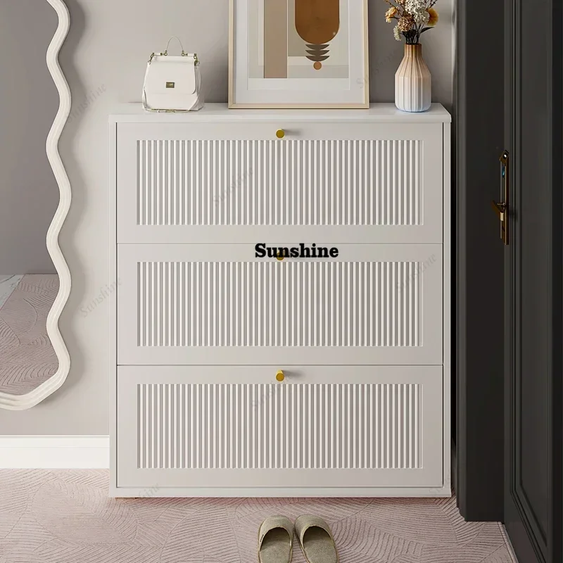White Luxury Shoe Cabinet European Stackable Home Storage Shoe Rack Wooden Modern Armario Para Sapatos Furniture Living Room