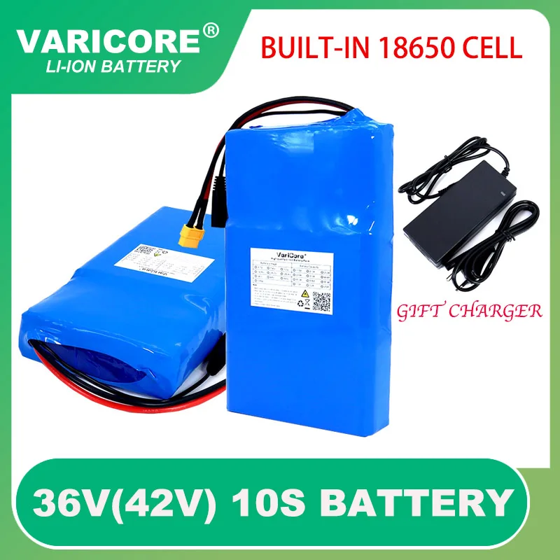 VariCore 36V 12Ah 8Ah E-bike 18650 Lithium Battery Pack 20A BMS for Balancing scooter lawn mower with 42V 2A Charger