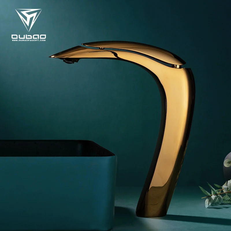 Kaiping Factory Luxury Hotel Single Lever Golden Bathroom Basin Faucet