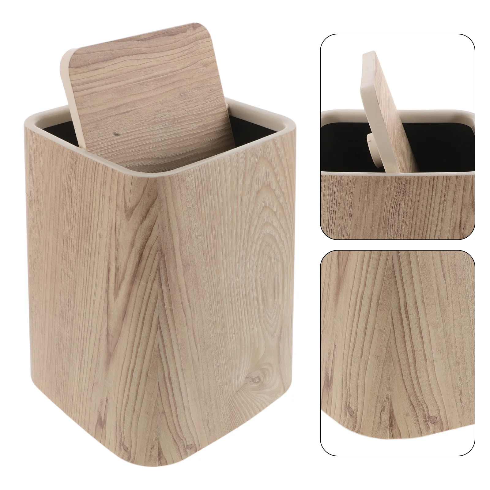 

8.5L Aesthetic Wood Grain Trash Can Compact Space Saving Design for Office Dorm Restroom Bedroom Kitchen Trash Cans for Bedroom