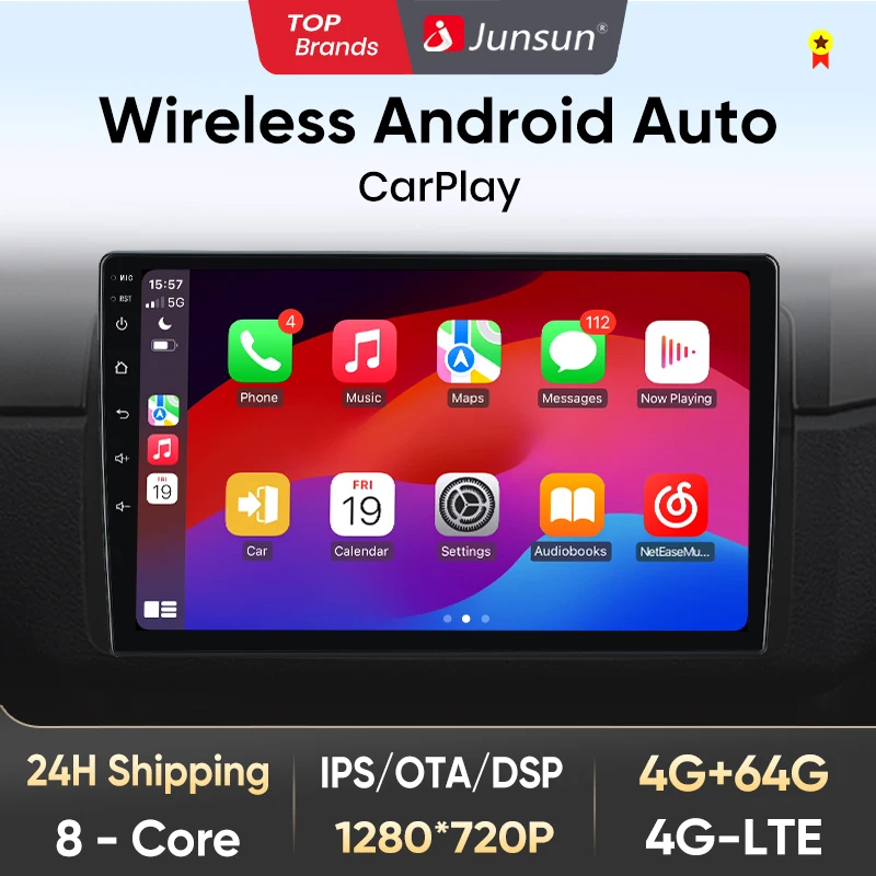 Junsun беспроводной CarPlay Android авто радио для TOYOTA CAMRY Corolla Honda Civic 8 KIA Sportage 4G автомобильный мультимедийный GPS DSP стерео