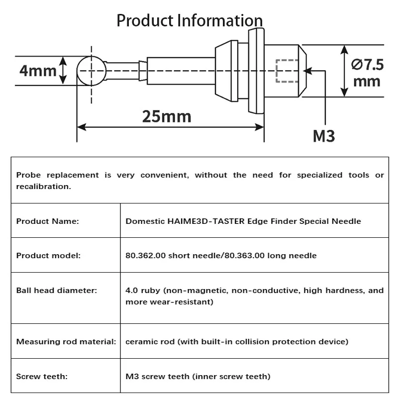 Haimer CNC 3D Universal Edge Finder Short Probe 4.0/8.0 Ball Head Diameter Three Dimensional Detector for Precision Measurement