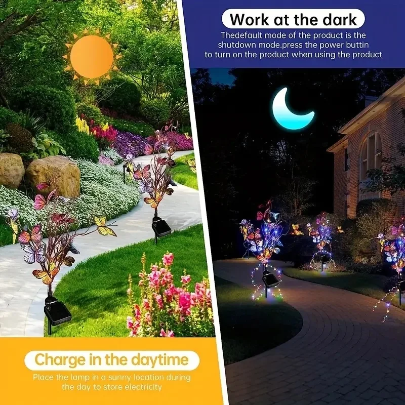 Solar Butterfly Tree Lights Yard Outdoor balcone giardino prato impermeabile inserto a terra luci Festival Atmosphere Decor Lamps