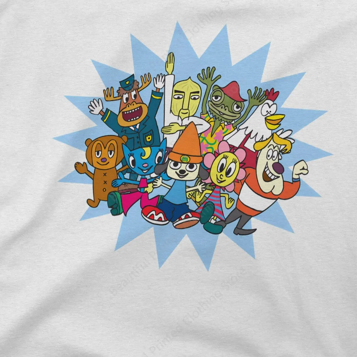 Parappa The Rapper Anime Gang Couple T-Shirt Funny Printing T-ShirtsO-Neck Breathable Tee Cotton Fun Tees