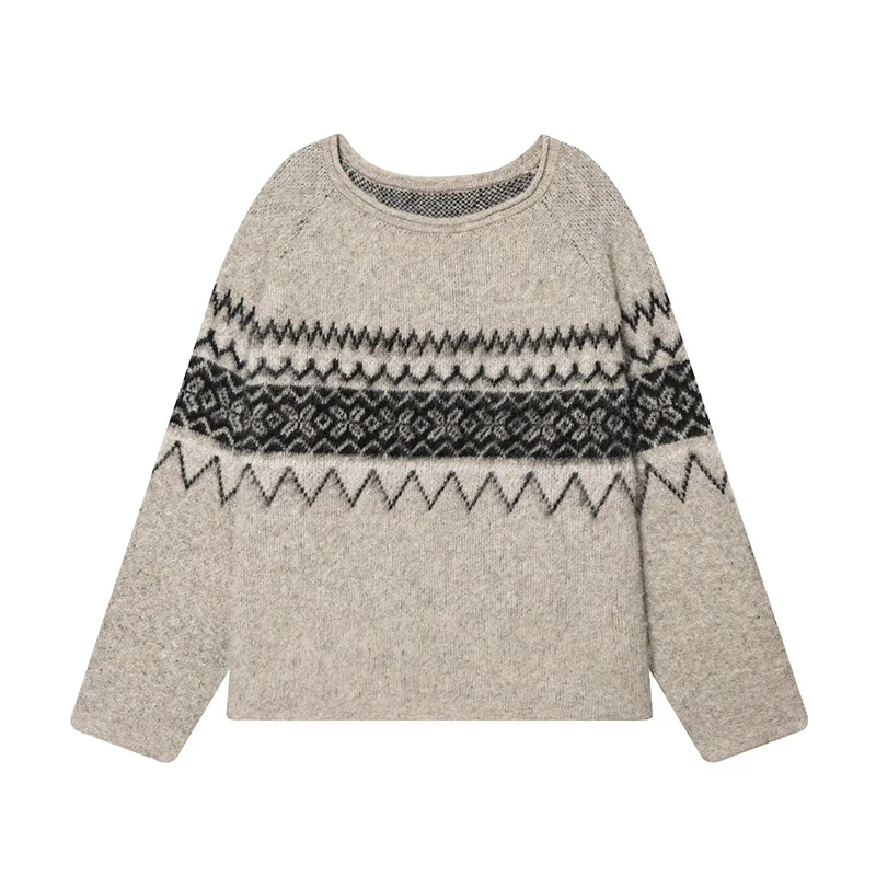 

2025 Winter New Women's Clothing, Simple and Fashionable Color-Fading Jacquard Knit Sweater.