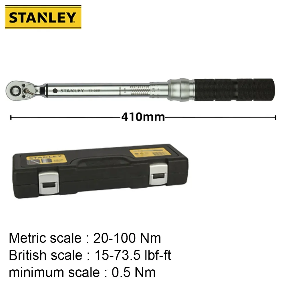 

Stanley STMT73589 1/2 Inch Torque Wrench Ratchet Alloy Steel Body 20-100Nm +/- 3%AC Two Scales Hand Tool for Mechanic Car Repair