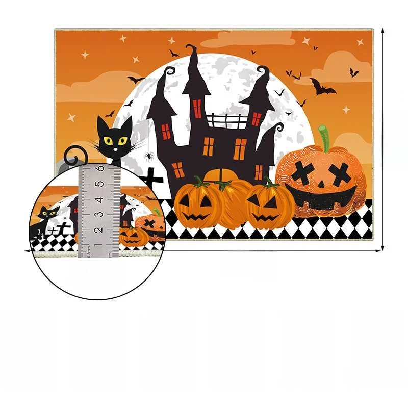 Karpet Labu Dekoratif Halloween Kristal Mengkilap untuk Dapur Ruang Tamu Penggunaan Rumah Karpet Lintas Batas Motif Pir Musim Dingin Bahan PU