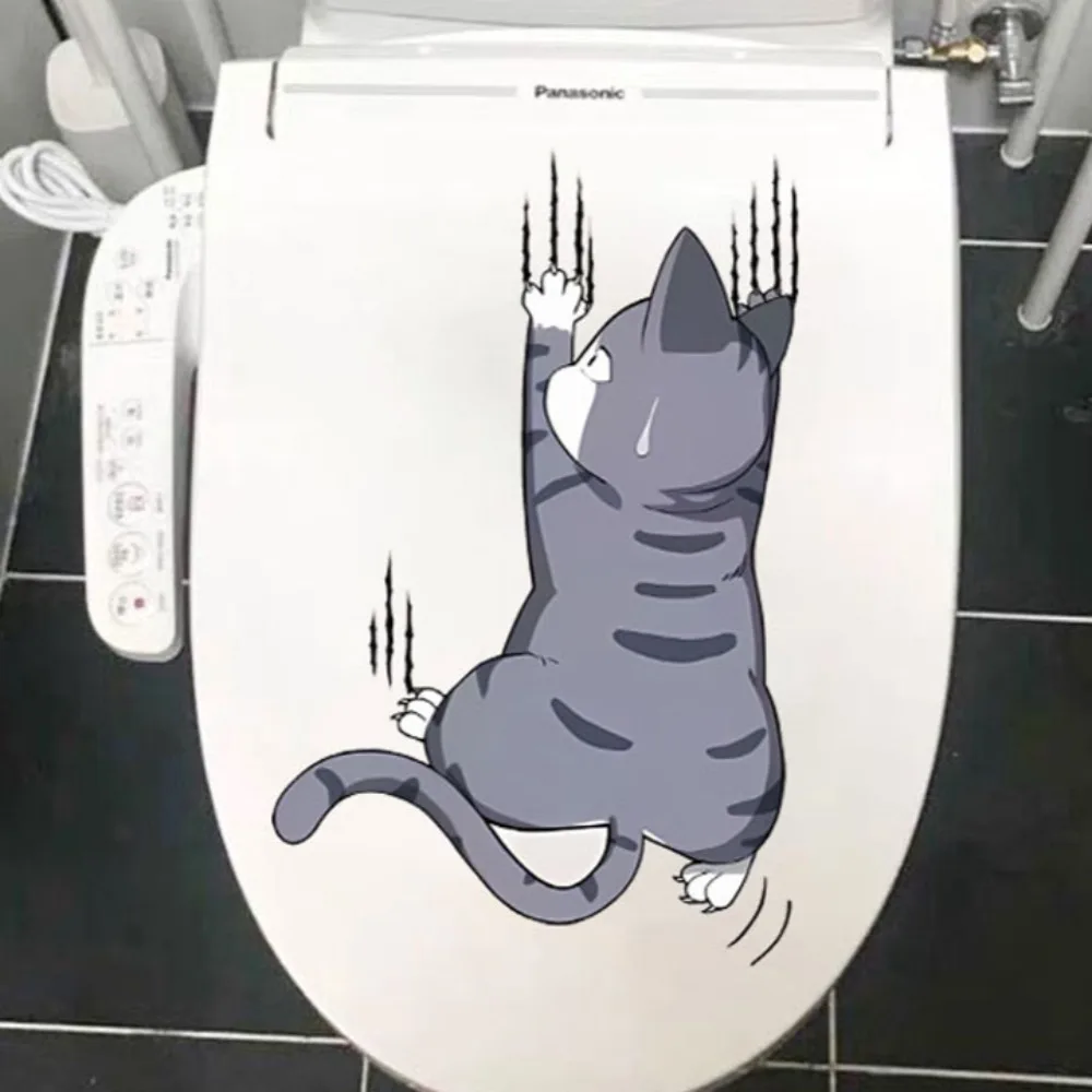 Lustige Katze Aufkleber Wasserdicht Toilettendeckel Tank Toilette Tür Aufkleber Kühlschrank Abnehmbare Vinyl Aufkleber Weihnachten Home Dekoration