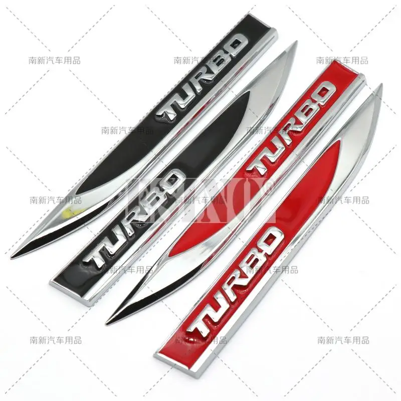 

2 x Turbo Body Fender Side Metal Chrome Zinc Alloy Knife Side 3D Adhesive Emblems Badges Decals
