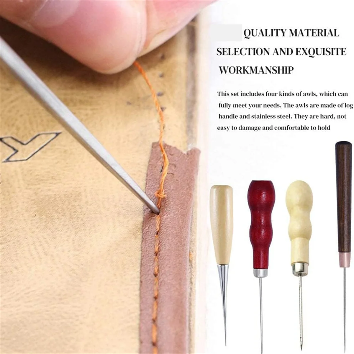 

AA98 4pcs Woodworking Awl Set - Stainless Steel, 4 Count, Medium Grit, Comfortable Punching & Drilling for Leather & Wood