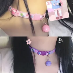 Sweet Girls Cute Lollipop Print Necklace with Bell Adjustable Collars JK Lolita Uniform Chokers Women Punk Torques Jewelry Gift