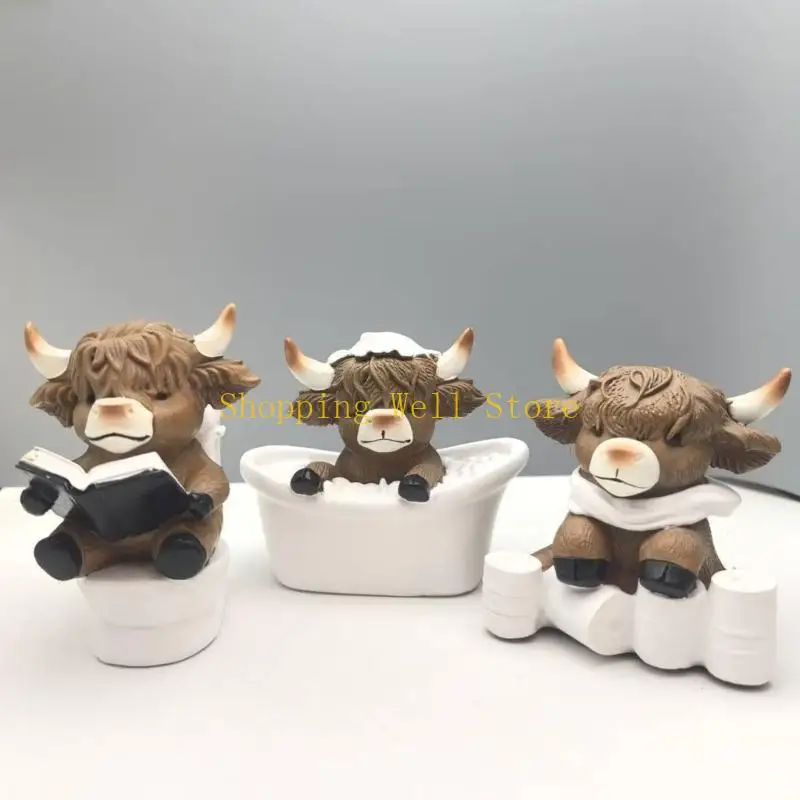 

KX4B 3 шт. Набор миниатюрных скульптур из смолы для ванной комнаты High Land Cow для многоуровневых декоров подносов