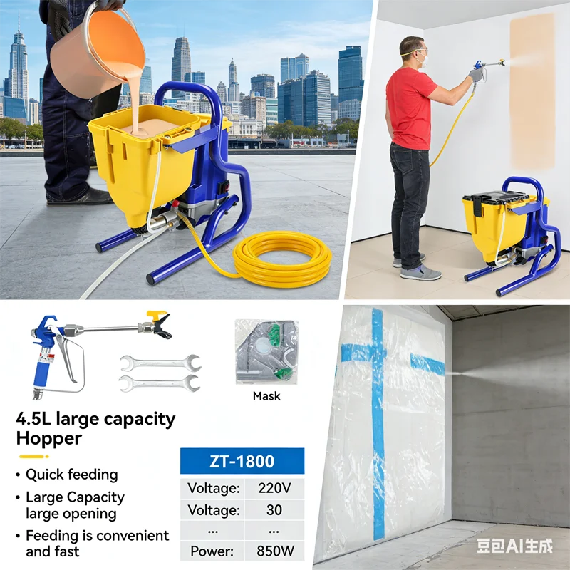 Large Capacity Hopper Airless Spraying Machine with Spray Gun Hose Professional Latex Paint Sprayer 850W Electric Paint Sprayer