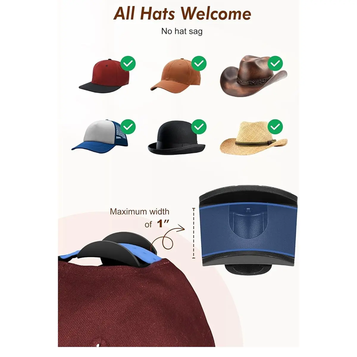 2026 New 16 Pack Adhesive Hat Hooks for Wall , Hat Rack for Baseball Cap Display Organizer, Hats Holder for Wall, Door, Closet