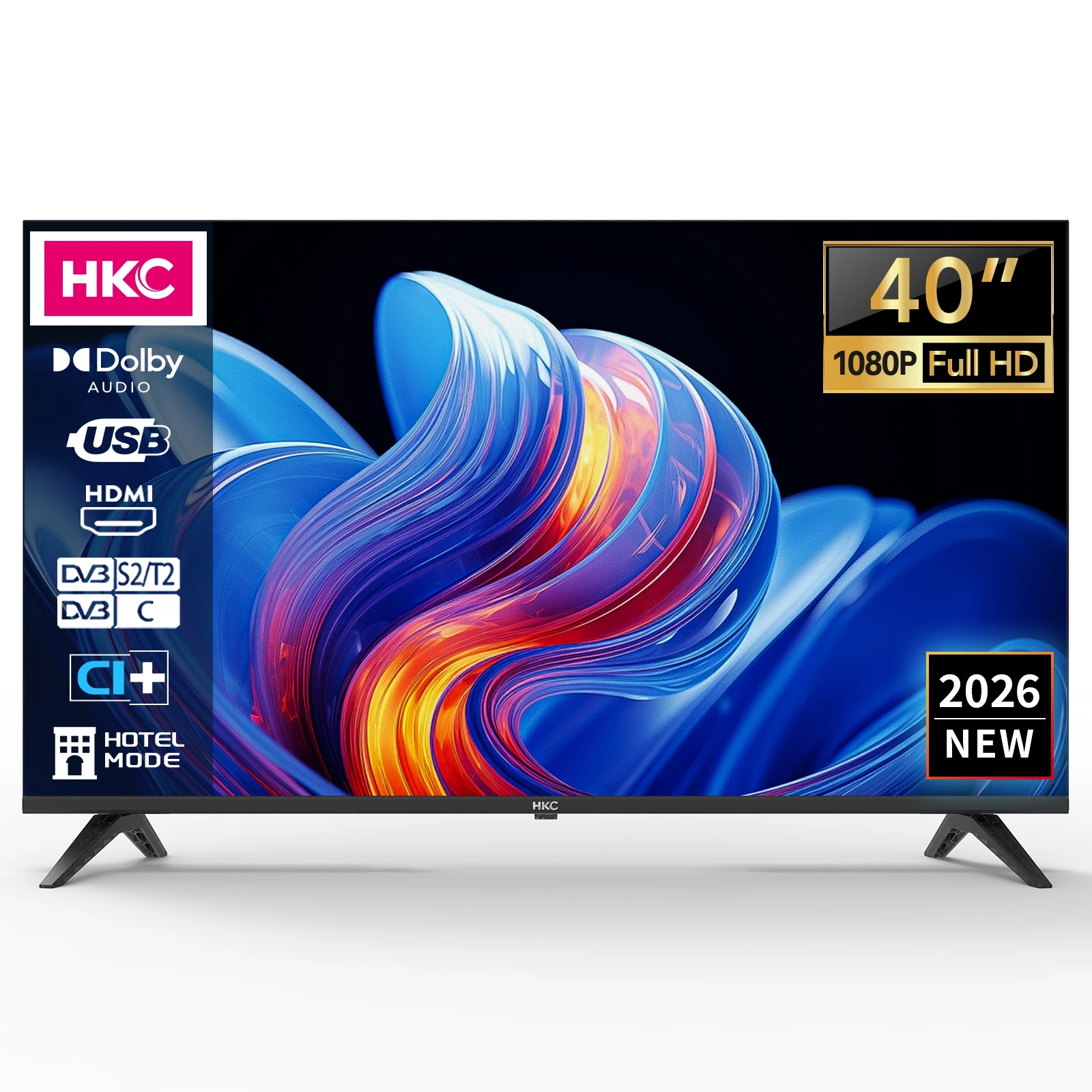 Téléviseur HKC 40'' FHD, TV basique, taille compacte avec écran coloré, son dynamique avec Dolby Audio ™ Finition Métallique Haut de Gamme