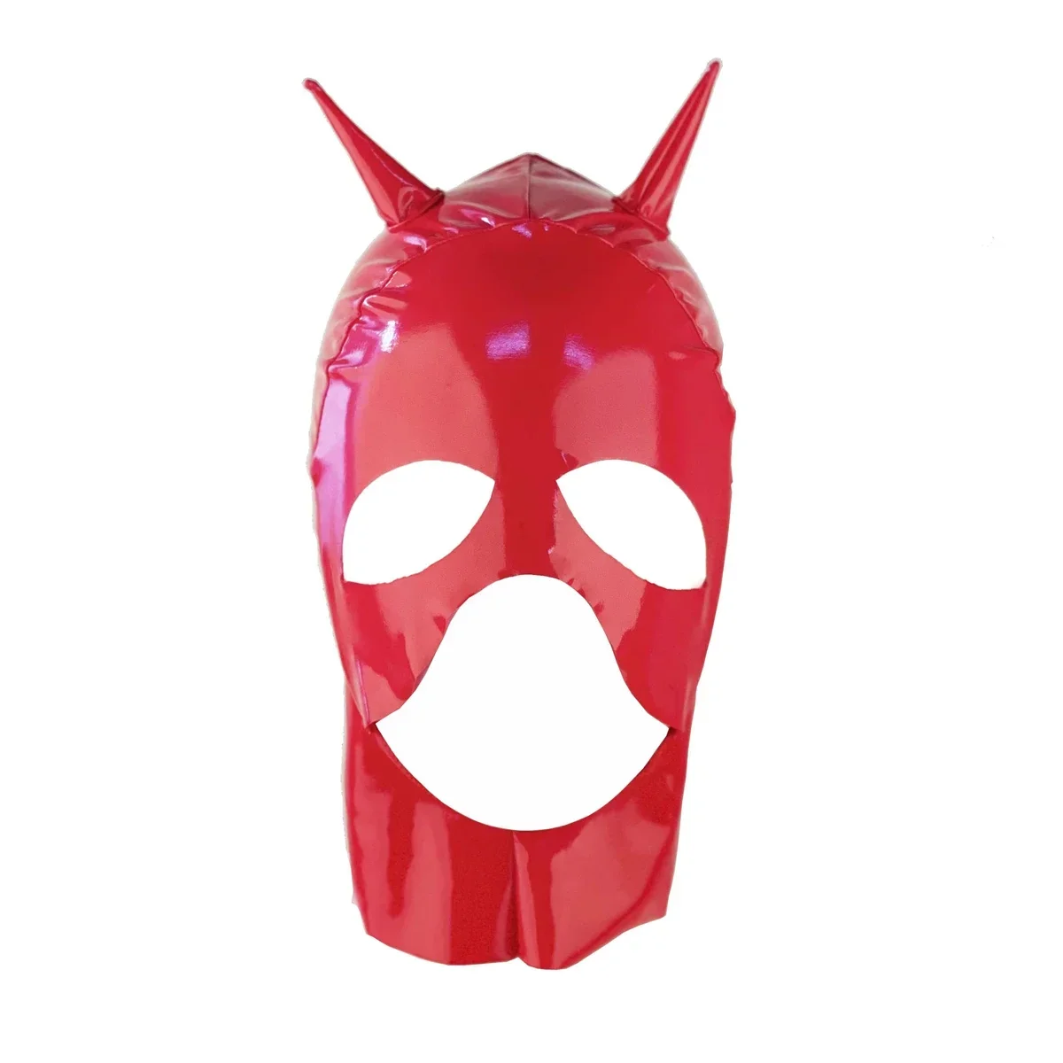 Nero/Rosso Donne Sexy Occhi Aperti e Bocca Copricapo Cappuccio Lucido Effetto Bagnato Maschere in Pelle PVC Copricapo Accessori Cosplay di Halloween