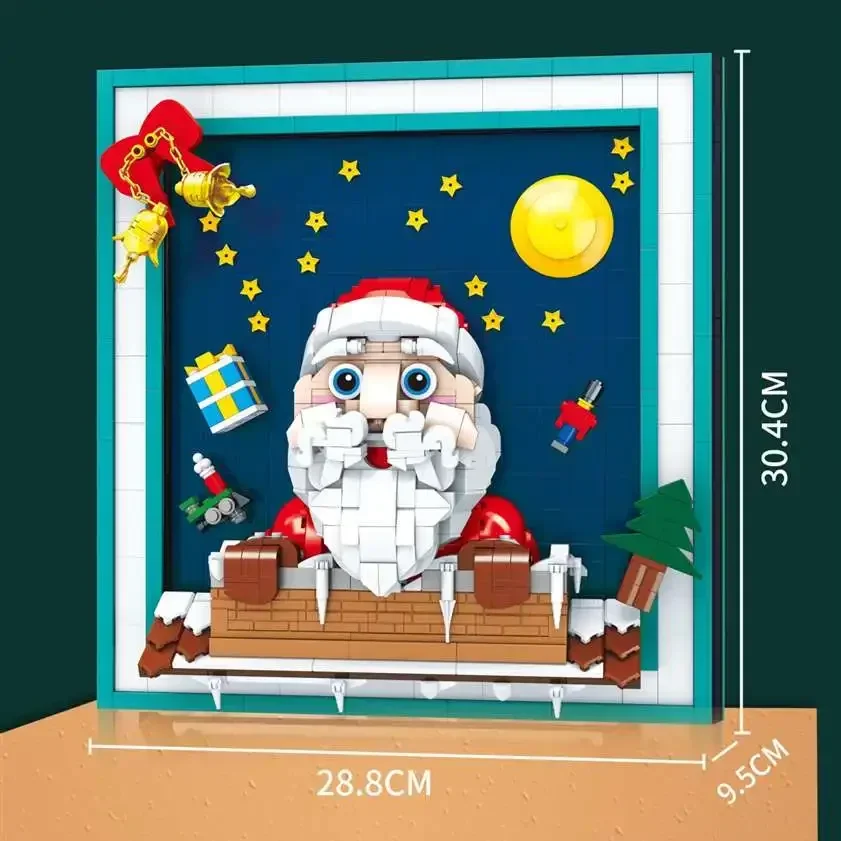 New Winter Santa Claus Christmas Photo Frame Building Blocks Famous Painting Bricks Home Decoration Model Assembly Toys Kid Gift