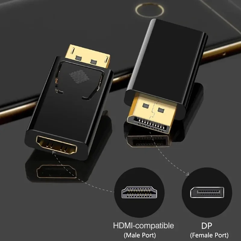 Puerto de pantalla 4K a adaptador Compatible con HDMI macho a hembra DP a HDMI Cable de Audio y vídeo HD Compatible para PC TV portátil proyector