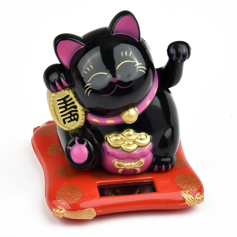 1pc Solar Wave Hand Lucky Cat Ornament Home Office Car Desktop Decorations Waving Hand Beckoning Fortune Cat Figurines