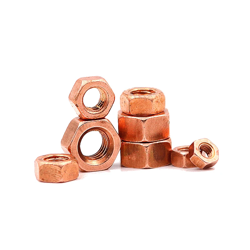 T2 Copper Hexagon Nut Red Copper Nut Conductive Conduction Nut Washer Locking Screw Cap Pure Copper M3 M4 M5 M6 M8 M10M12M16