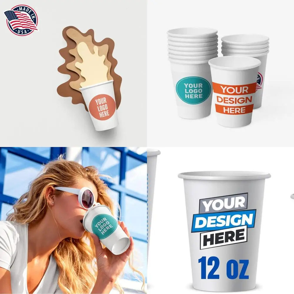 

Индивидуальные бумажные кофейные чашки емкостью 16 унций — фирменный логотип для горячих/холодных напитков, 50 упаковок