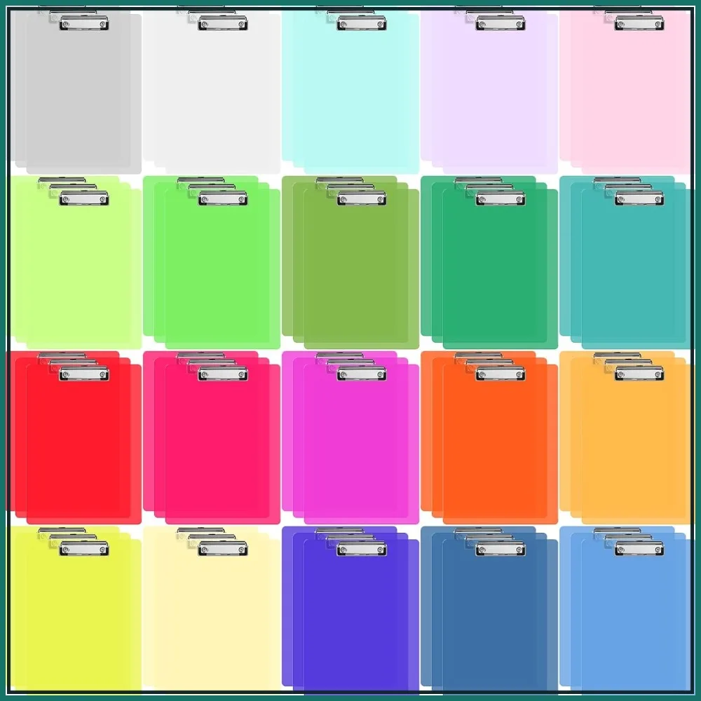 

60 Pack Plastic Clipboards, 20 Assorted Colors, 12.5x9 Inches, A4 Letter Size, Low Profile, Portable for Office School Supplies