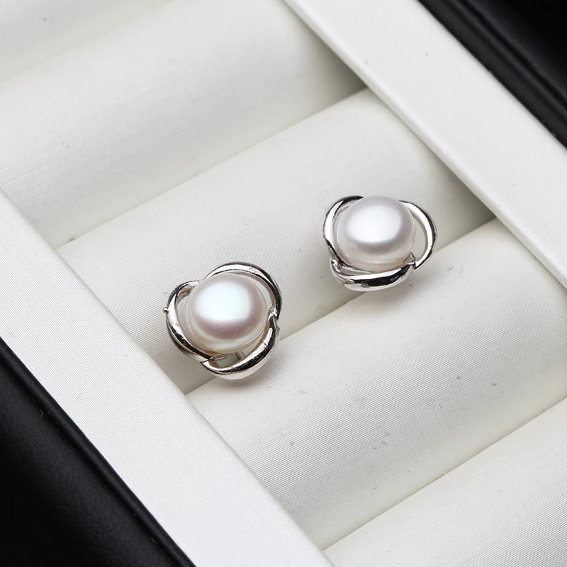 

Simple Freshwater Natural Pearl Earrings for Women,925 Sterling Silver Pearl Earrings Wholesale White