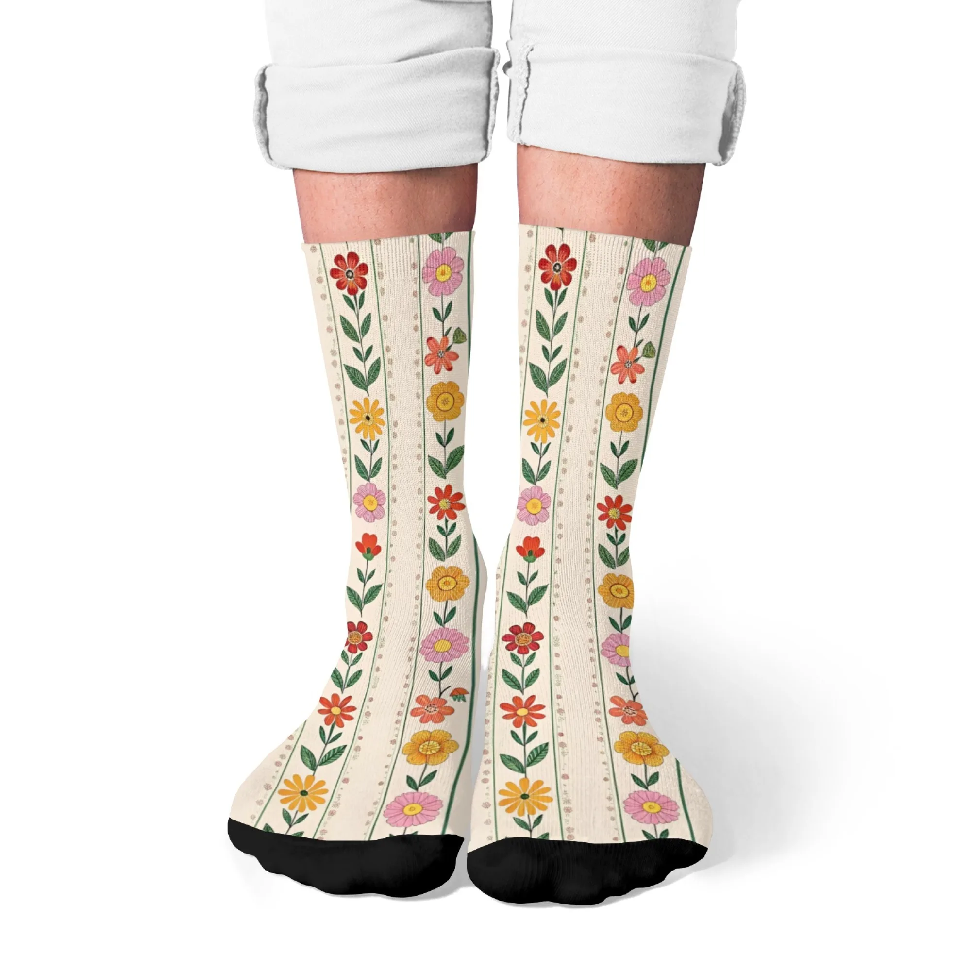 

Романтические носки Cottagecore, дышащие носки унисекс с цветочным принтом, легкий полиэстер для всесезонной носки