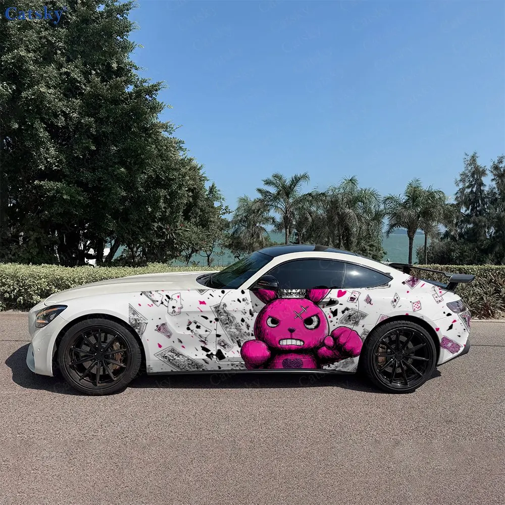 2pcPink Rabbit Champion Card Break, Durable, Fade-resistant, Enhance Vehicle Aesthetics With Bold Artistic Design Car Vinyl Wrap