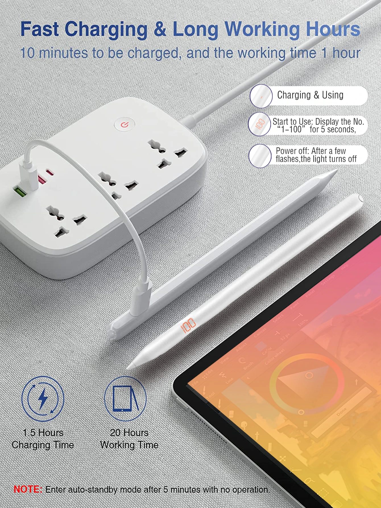 Stylus Pen for iPad with LED Power Display,Palm Rejection,Tilt Sensitivity, Magnetic, Compatible iPad 2018Later Versions