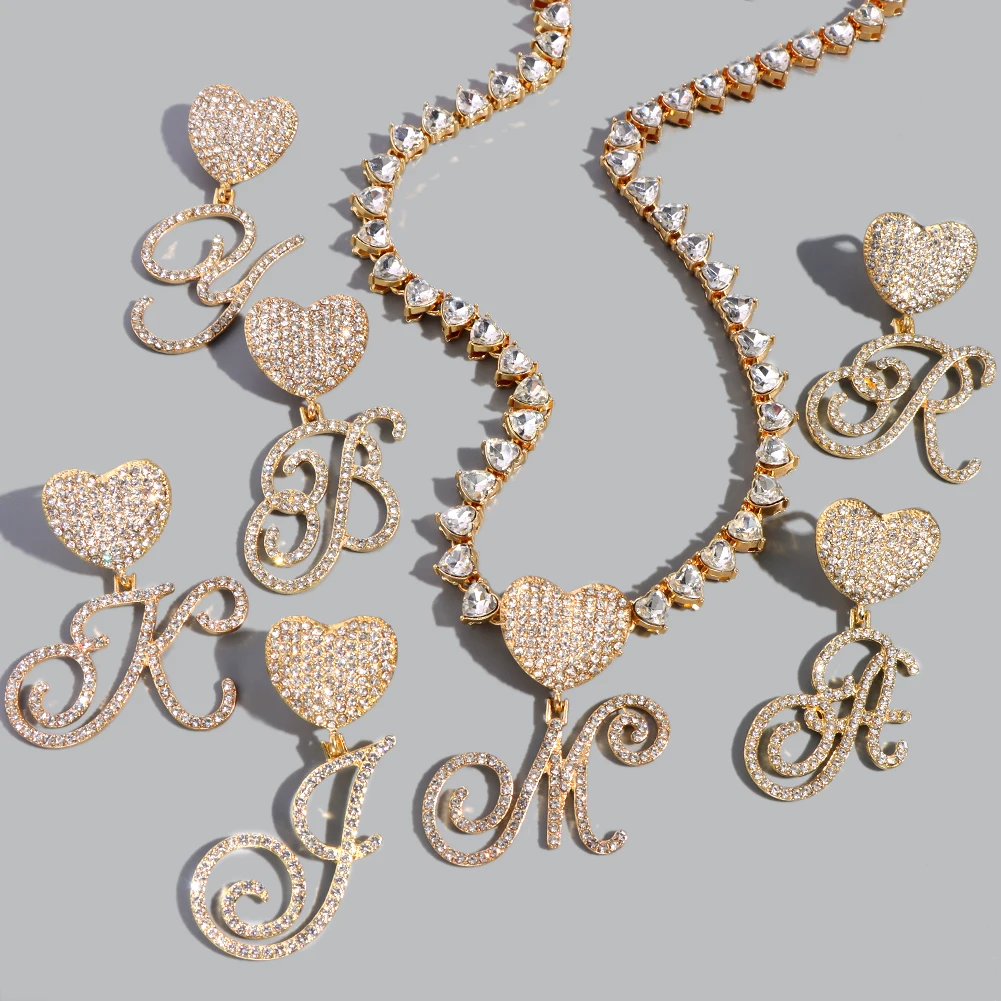Damen-Halskette mit Herz-Anfangsbuchstaben-Anhänger, Iced-Out Strass-Buchstaben-Charm Tennis-Ketten-Choker, luxuriöses Bling-Schmuckgeschenk – Detail 7