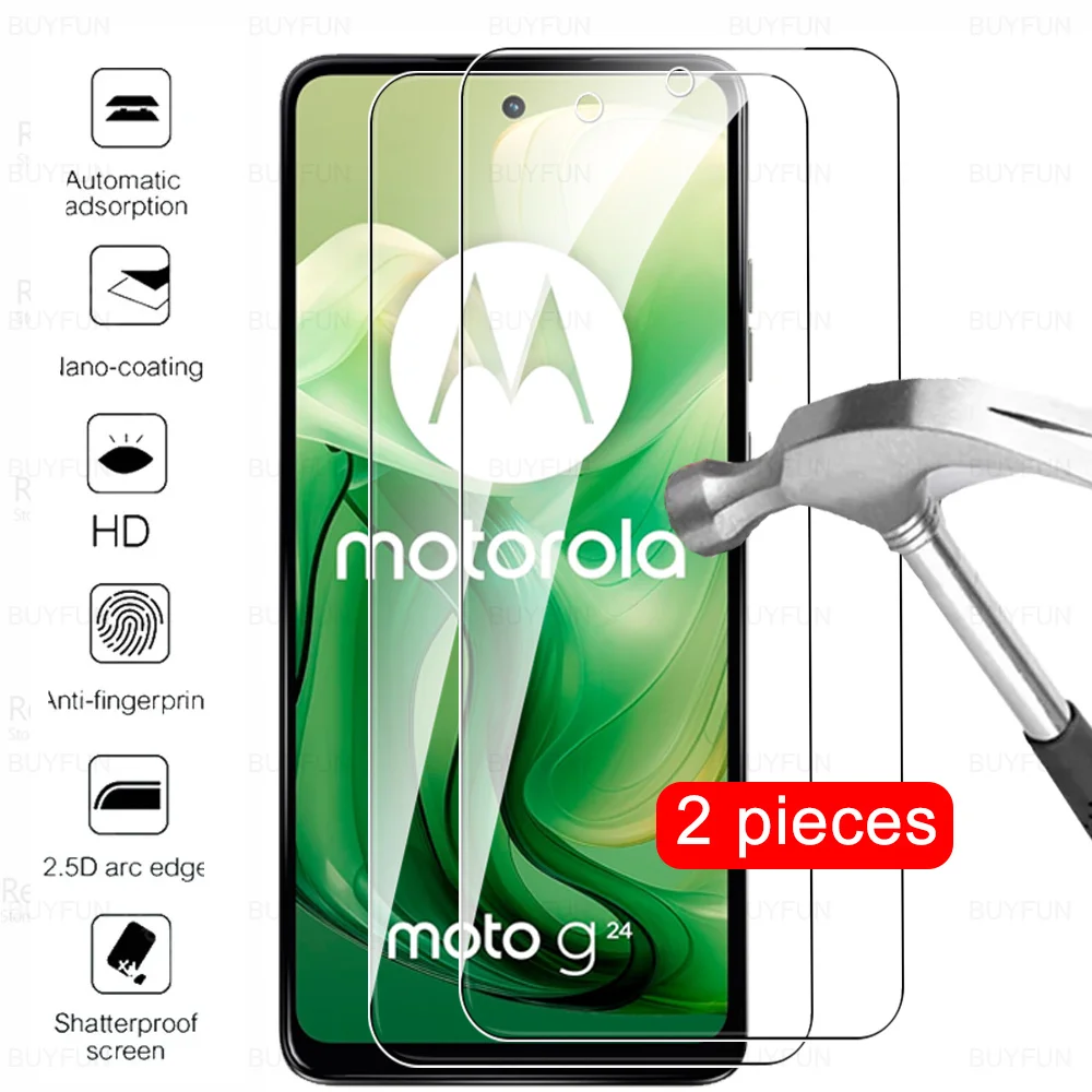 2Pcs Full Cover Glas For Motorola Moto G24 Power Tempered Glass G04 G04s G14 G34 G54 G64 G84 G75 G55 G45 G35 5G Screen Protector