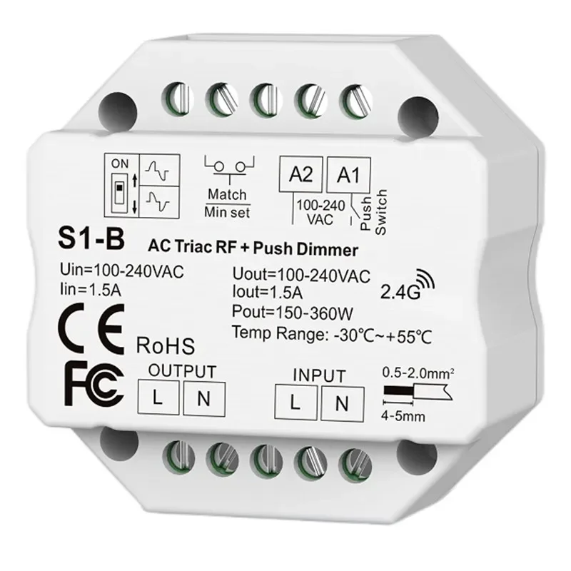 ZIGBEE WiFi i RF Push AC Triac Dimmer S1-B/S1-B(WT)/S1-B(WZ) Tuya APP Switch 2.4G LED Controller For Single Color LED Lamp Strip