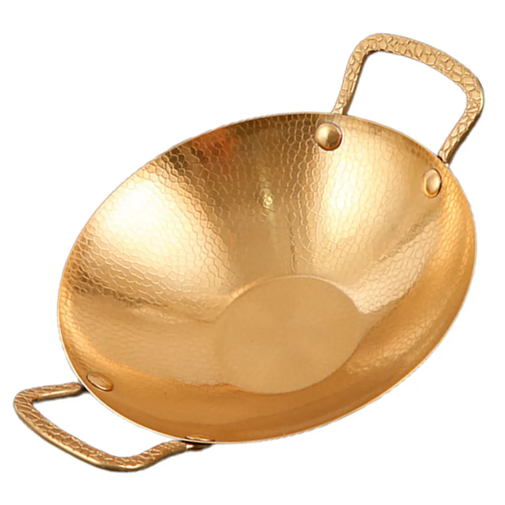 

1pc Hammered Texture Stainless Steel Dry Pot Double Handle For Family Gathering Camping Korean Ramen Cooking Stockpot Kitchen
