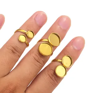 10pcs 조정 가능한 스테인레스 스틸 링 설정 블랭크베이스 유리 카보 폰 카보 코 카보 즈 DIY 트레이 블랭크 링 보석류 발견 10 최고의 판매 공백 반지 -17