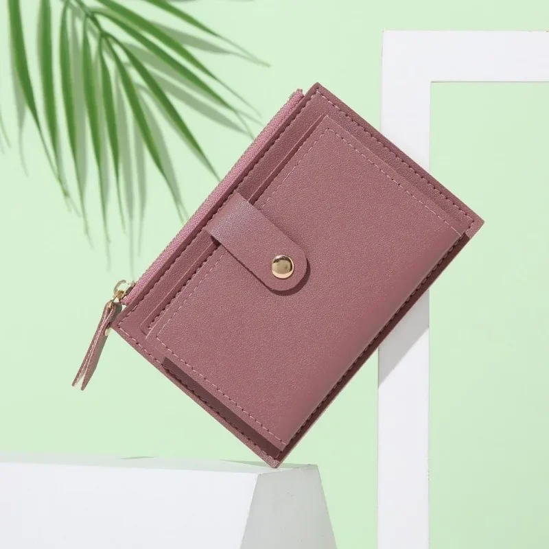 Bolso de tarjeta corto minimalista y a la moda para mujer, mini billetera ultradelgada de cuero PU cero, tarjetero para mujer