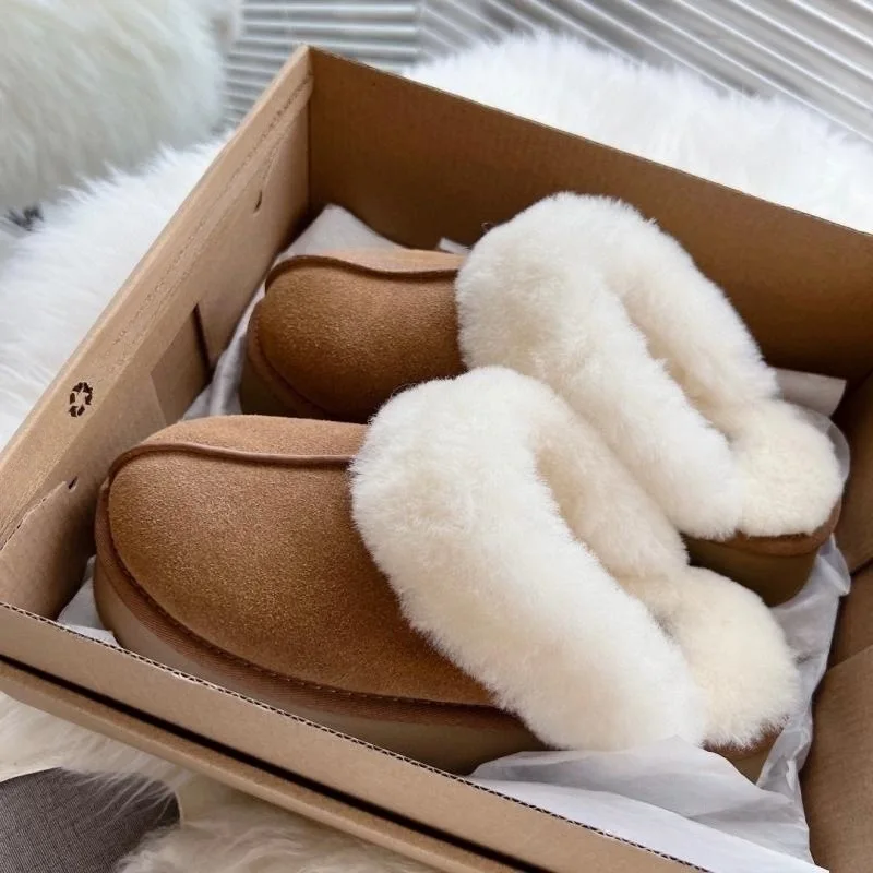 

Thick Soled Slippers Women's Sheepskin And Fur Integrated Height Increasing Shoes Genuine Leather And Cowhide Anti Slip Shoes