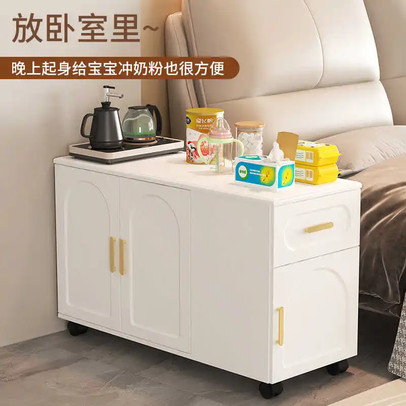 Cream style sofa side cabinet movable home modern pantry living room small table kitchen storage cabinet