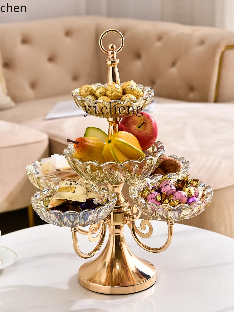

DSA Crystal Glass Multi-Layer Fruit Plate Living Room Coffee Table High-End Entry Lux Snack Candy Plate