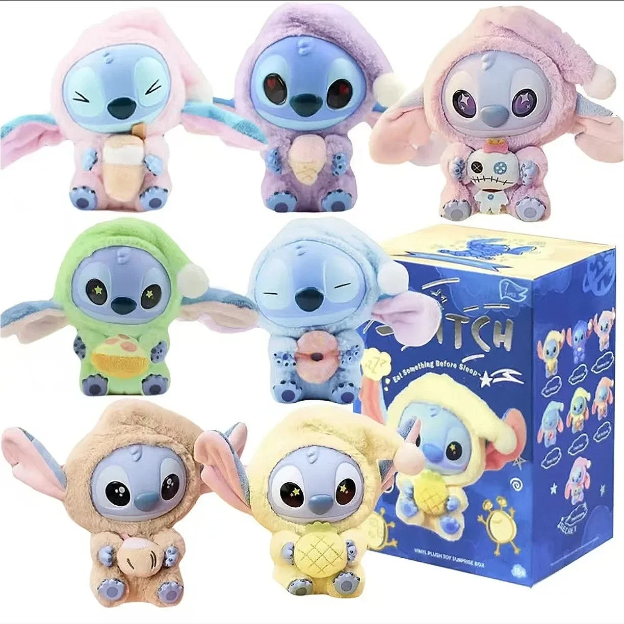 

ГОРЯЧАЯ распродажа!! Stitch Blind Box Bag Eat Some Thing Before Sleep Series Виниловый кулон Милая кукла Mystery Box Пушистая кукла Подарок-сюрприз