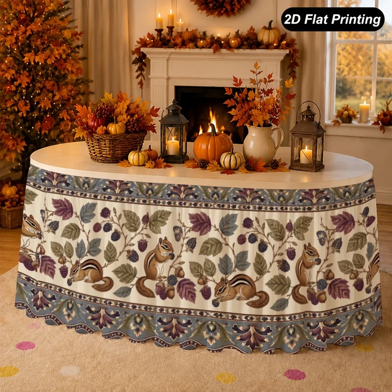 A one-piece autumn tablecloth with berry and floral scroll design tablecloth, perfect for Thanksgiving decoration