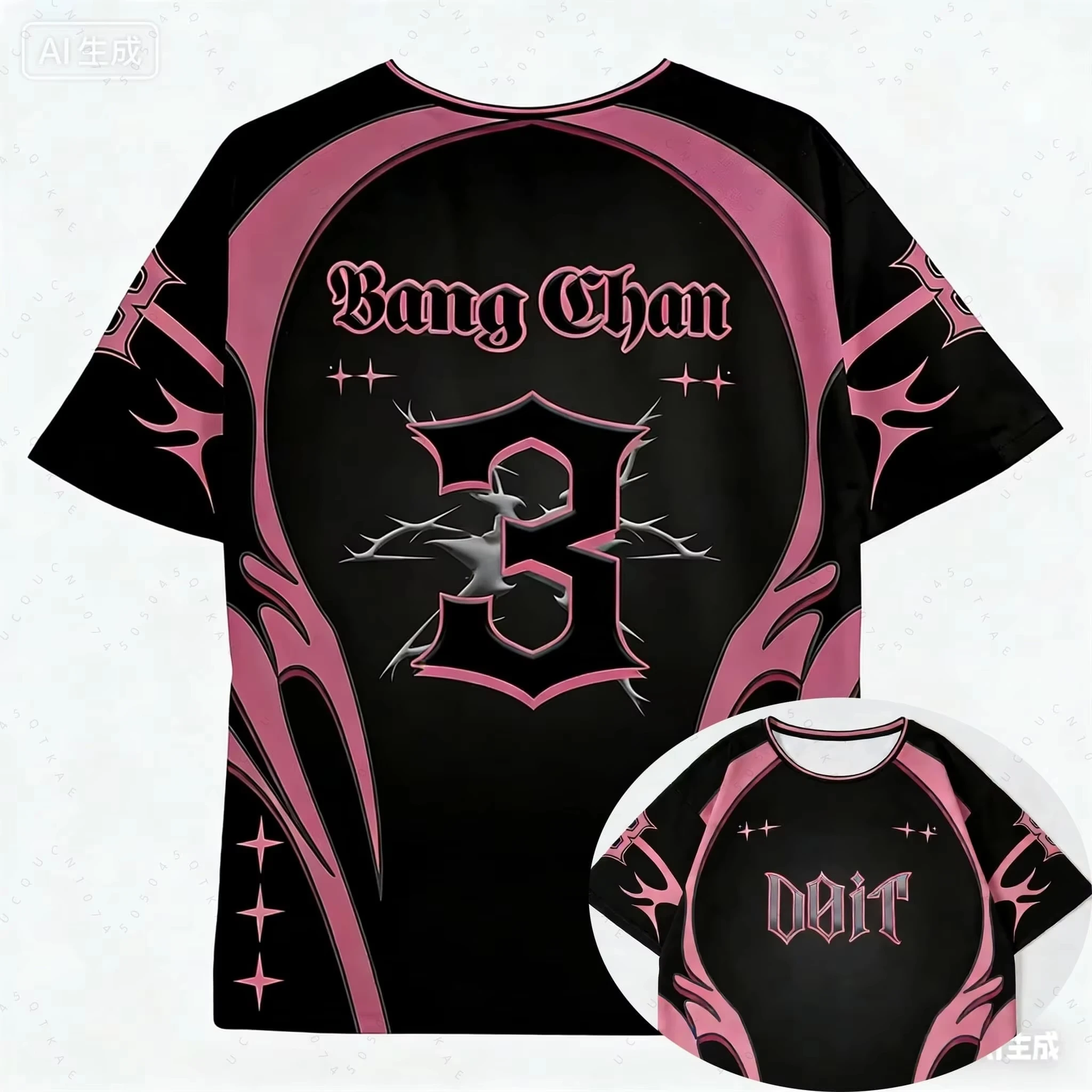 Familien-Matching-Changbin-Sporttrikot, schwarz-rosa Gothic-Dornenstern-Print, kurzärmeliges Mesh-Top für Erwachsene und Kinder, Kpop-Streetwear – Detail 11