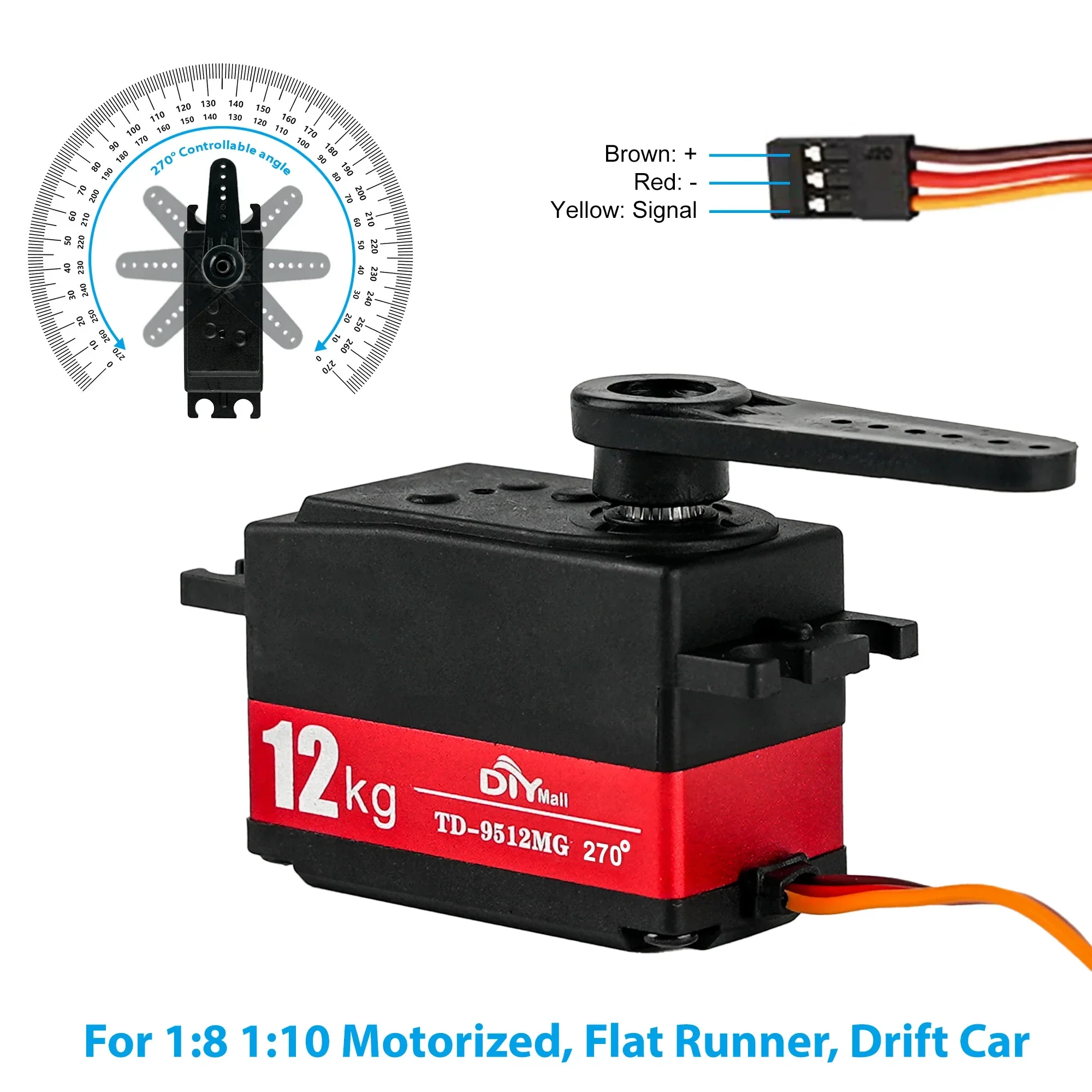 TD-9512MG 12 كجم مؤازرة قصيرة للجسم - 180 ° /270 °   ترس معدني رقمي منخفض المظهر لسيارة RC 1:10 1:12/SCX10/TRX4/Drift Robot/Crawler