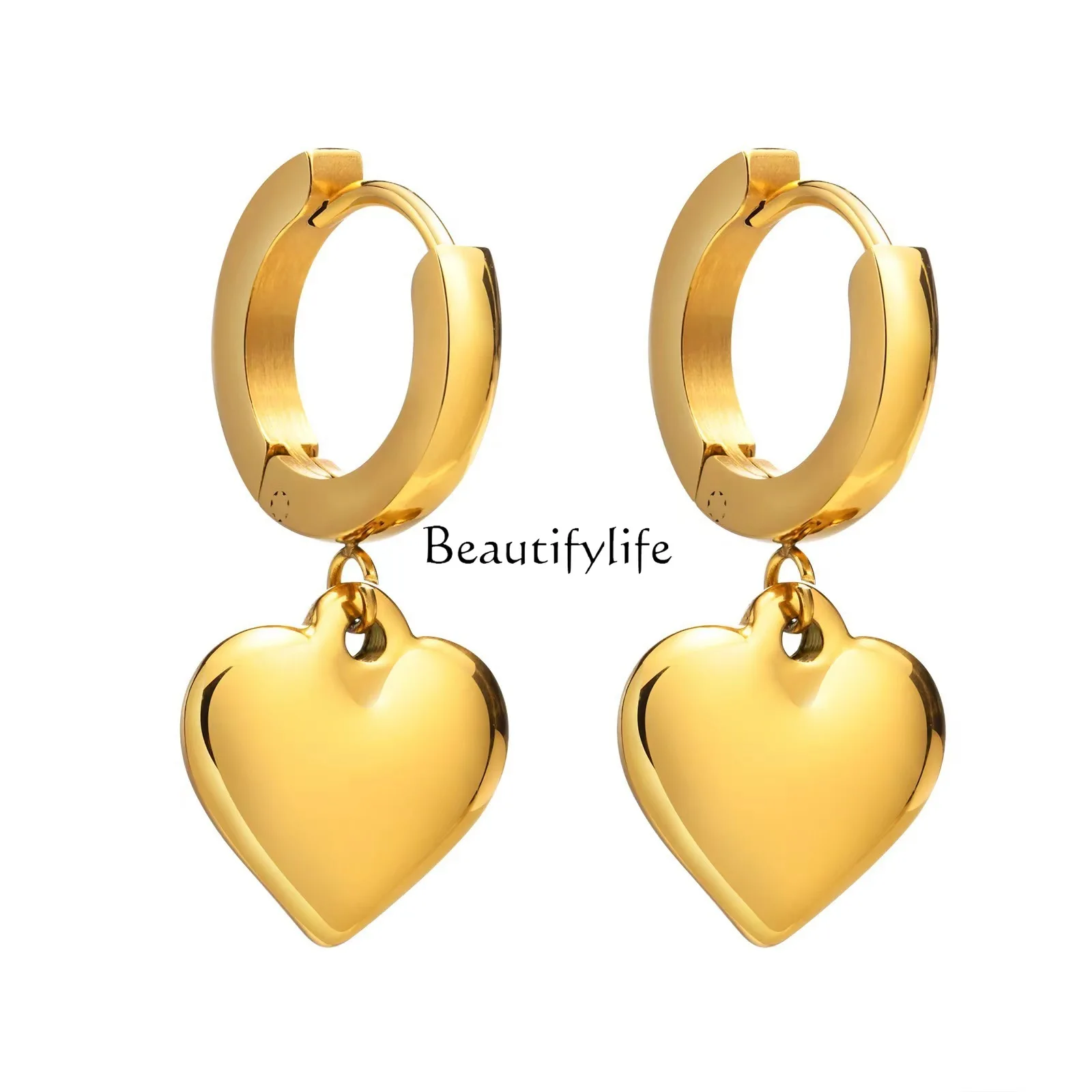 

Stainless steel metal love fashion light luxury high sense peach heart earrings