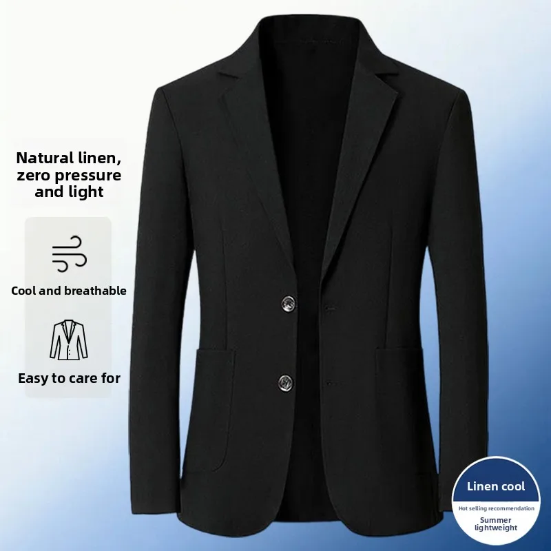 30% Linen Blazer - Men's Fashionally Fit Business Formal Wedding Gentleman's Cool Silk Lightweight Breathable Casual Blazer